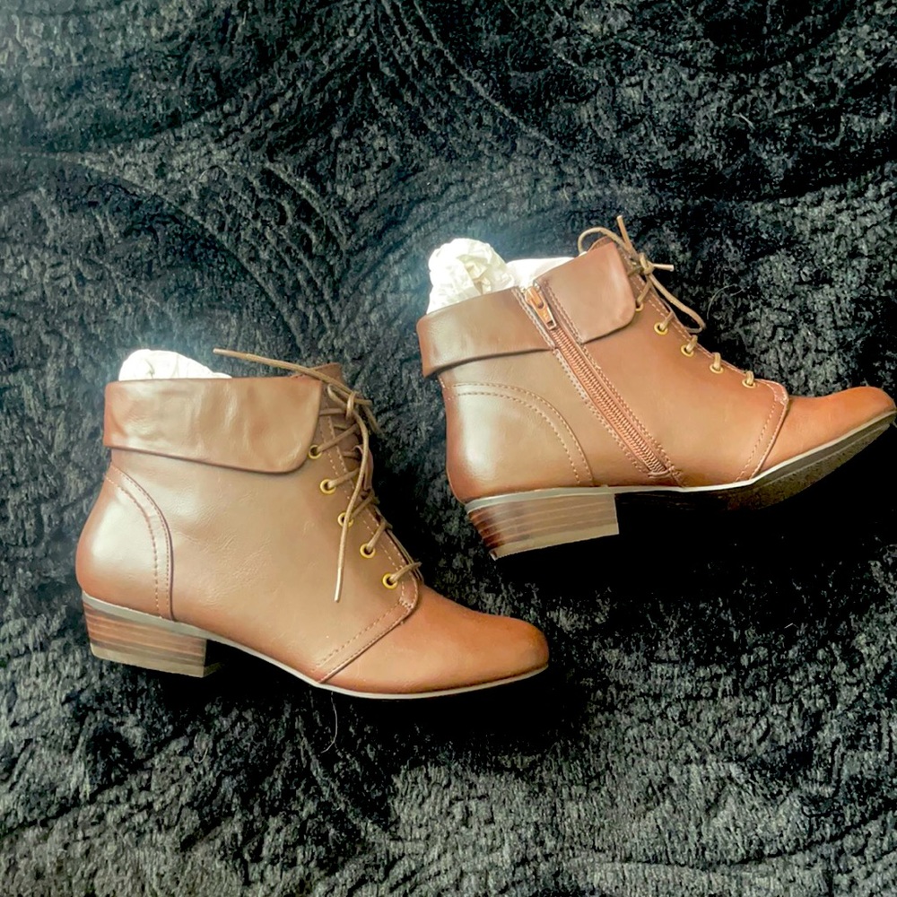 Unworn Brown lace up booties